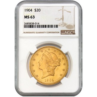 1904 $20 Gold Liberty NGC MS-63