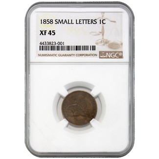 1858 (Small Letters) Flying Eagle Cent NGC XF-45