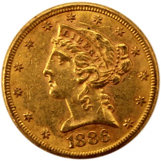 1886-S $5 Gold Liberty XF/AU