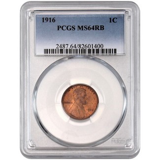 1916 Lincoln Cent PCGS MS-64 RB