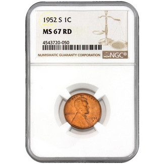 1952-S Lincoln Cent NGC MS-67 RD