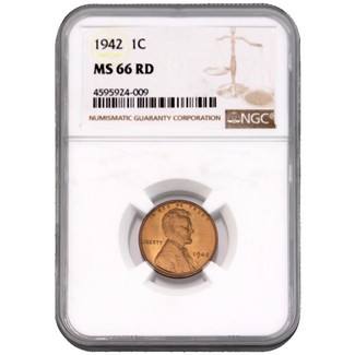 1942 Lincoln Cent NGC MS-66 RD