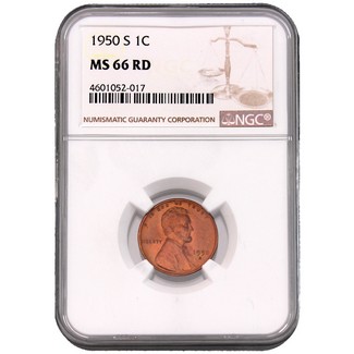 1950-S Lincoln Cent NGC MS-66 RD