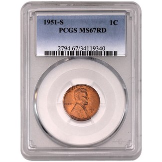 1951-S Lincoln Cent PCGS MS-67 RD (CAC)