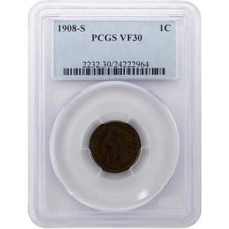 1908-S Indian Head Cent PCGS VF-30