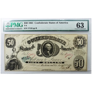 1861 $50 Confederate States of America Note PMG 63
