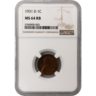 1931-D Lincoln Cent NGC MS-64 RB