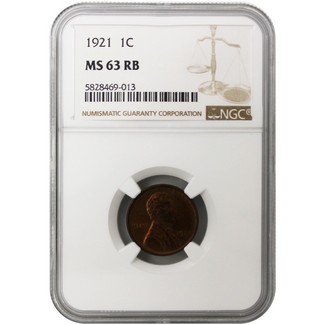 1921 Lincoln Cent NGC MS-63 RB