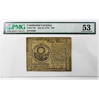 1776 $30 Continental Currency PMG 53
