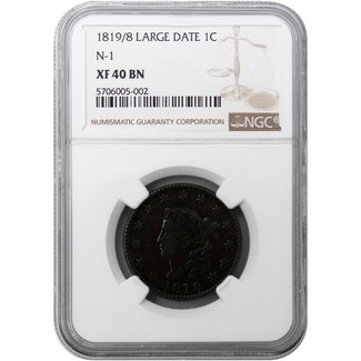 1819/8 Large Cent (Large Date) NGC XF-40 BN