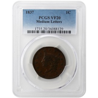 1837 Large Cent PCGS VF-20 (Medium Letters)