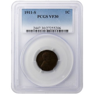 1911-S Lincoln Cent PCGS VF-30