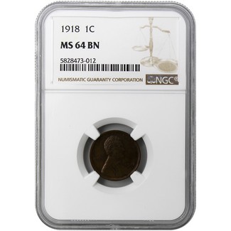 1918 Lincoln Cent NGC MS-64 BN