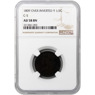 1809 Half Cent NGC AU-58 BN (Over Inverted 9)