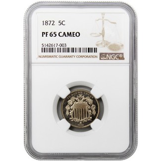 1872 Proof Shield Nickel NGC PF-65 CAMEO (CAC)