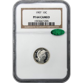 1907 Proof Barber Dime NGC PF-64 CAMEO (CAC)