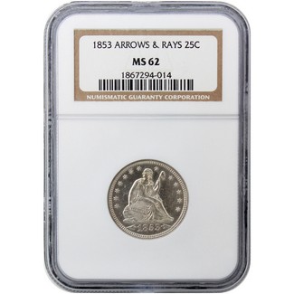 1853 Seated Quarter NGC MS-62 (Arrows & Rays)
