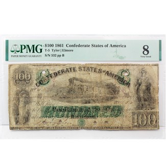 1861 $100 Confederate States of America PMG VG-8