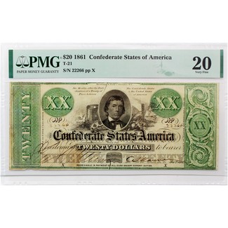 1861 $20 Confederate States of America PMG 20 (T-21)