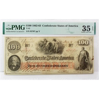 1862-1863 $100 Confederate States of America Note PMG 35 EPQ