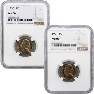 1950 & 1951 Jefferson Nickel's NGC MS-66 + Bonus