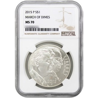 2015 March of Dimes Commem Silver Dollar NGC MS70