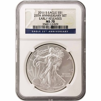 2011 S Burnished Silver Eagle 25th Ann. Set NGC MS70 Early Releases