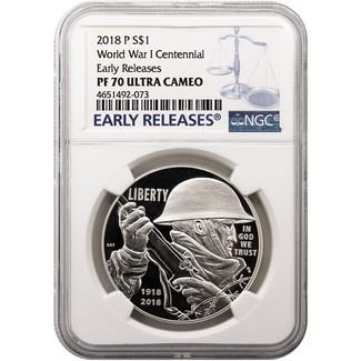 2018 P $1 WWI Centennial NGC PF70 UC Early Releases