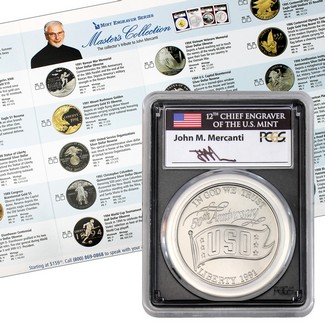 1991 D $1 Silver USO PCGS MS70 Mercanti Signed Mint Engraver Series Masters