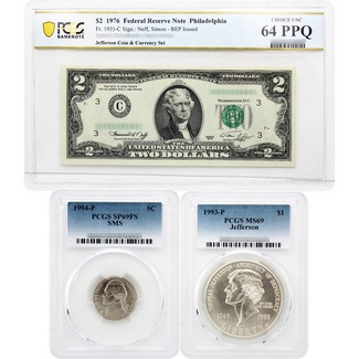 1993 Thomas Jefferson Coin and Currency Set PCGS Certified