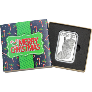 2021 Baby's 1st Christmas Teddy Bear Santa Hat 1oz .999 Silver Medallion in Gift Box