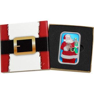 2021 Merry Christmas Santa Claus 1oz .999 Silver Bar Enameled in Gift Box