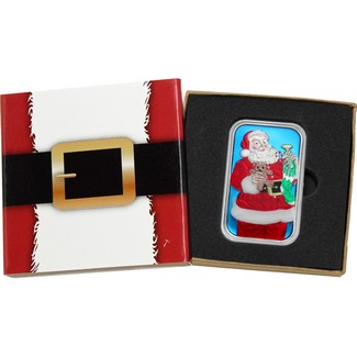 2022 Santa Filling Christmas Stocking with Toys 1oz .999 Silver Bar Enameled in Gift Box