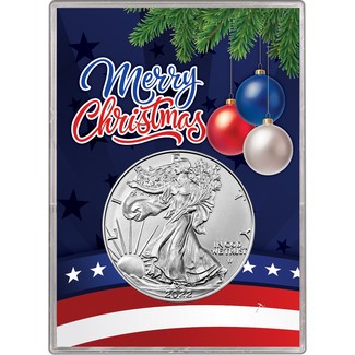 2022 Silver American Eagle BU in Patriotic Merry Christmas Gift Holder