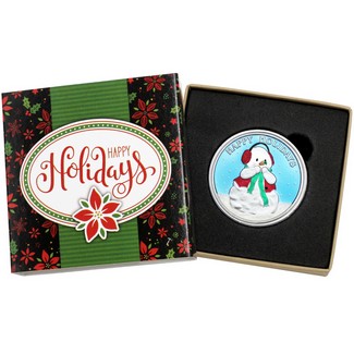 2024 Happy Holidays Snowman Silver 1oz .999 Medallion Enameled in Gift Box