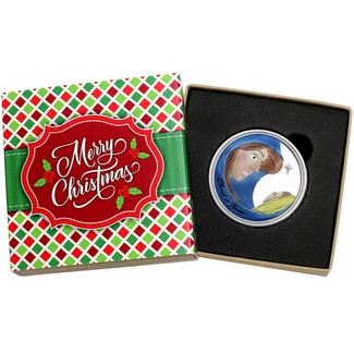 2024 Mary Adoring Baby Jesus 1oz .999 Silver Medallion Enameled in Gift Box