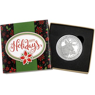 2024 Season's Greetings Reindeer 1oz .999 Silver Medallion in Gift Box