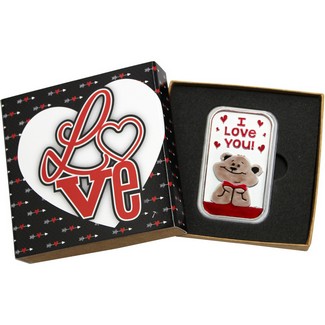 I Love You Daydreaming Teddy Bear 1oz .999 Silver Bar Enameled in Gift Box