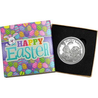 2025 Happy Easter Bunny Rabbit & Basket .999 Silver Medallion in Gift Box